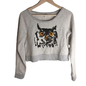 Express Sweatshirt Sequin Owl Heather Gray Mix Media